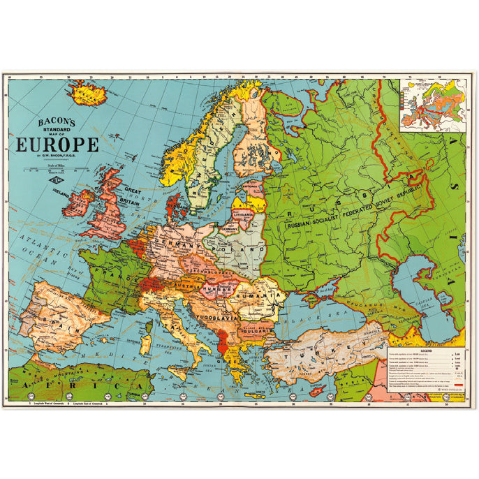Cavallini Map of Europe Poster/Gift Wrap - Brain Spice