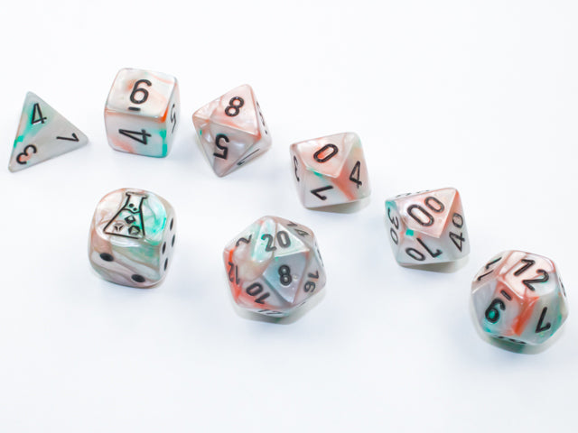 Lustrous Polyhedral Seashell-Black 7-Dice Set - Brain Spice