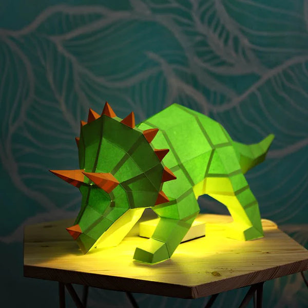 Triceratops Origami Table Lamp - 3D Paper Art - Brain Spice