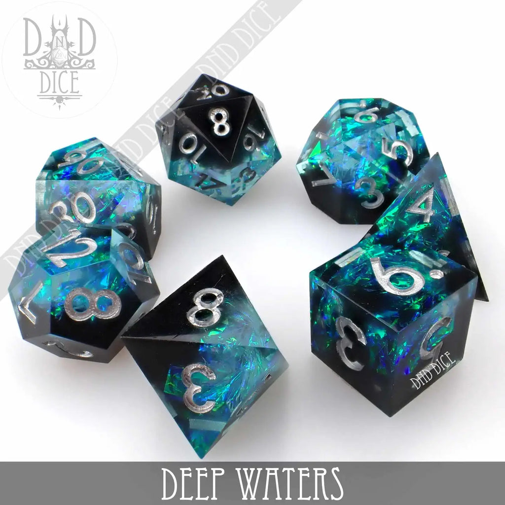 Deep Waters - Handmade Dice - 7-Dice Set - Brain Spice