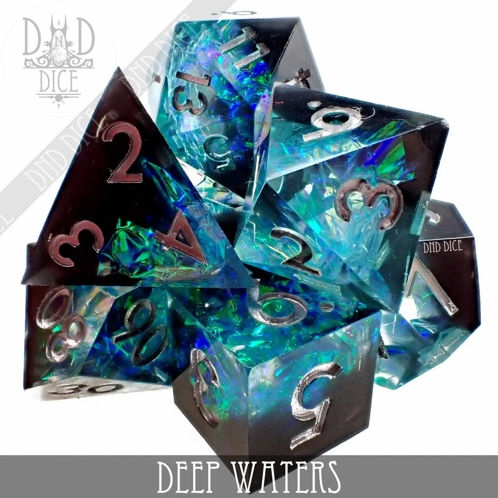 Deep Waters - Handmade Dice - 7-Dice Set - Brain Spice