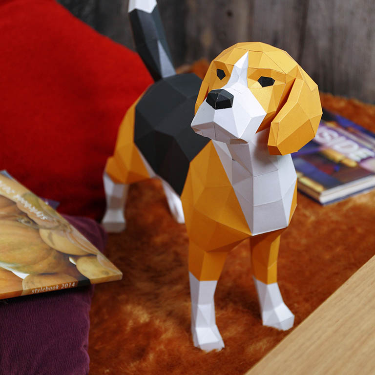 Beagle Dog Origami Model - 3D Paper Art - Brain Spice