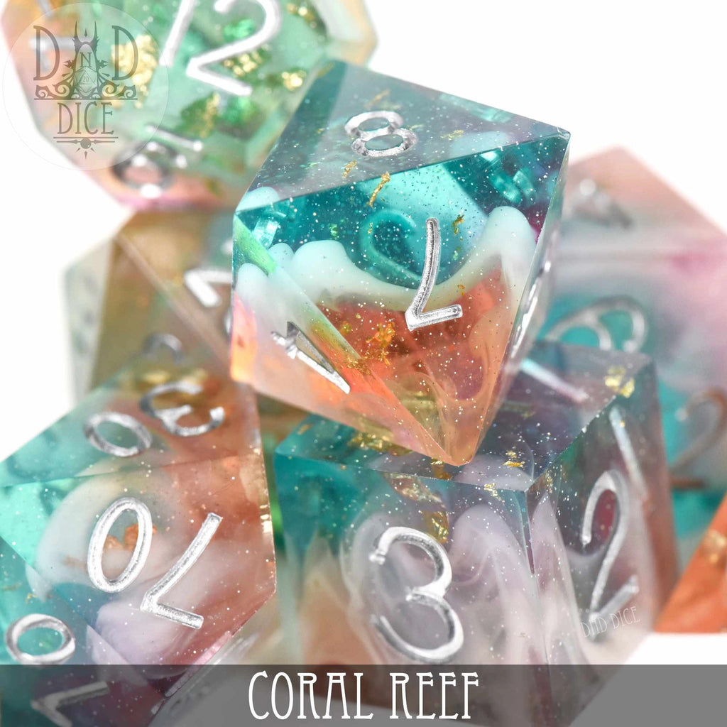Coral Reef - Handmade Dice - 7-Dice Set - Brain Spice