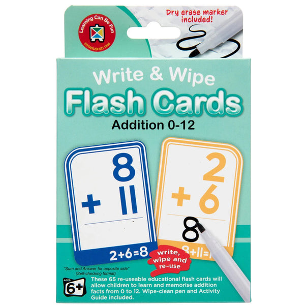 Addition 0 to 12 Write & Wipe Flash Cards - Brain Spice