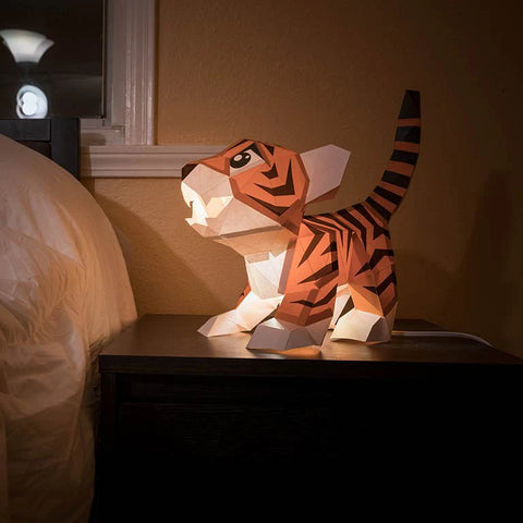 Baby Tiger Origami Table Lamp - 3D Paper Art - Brain Spice