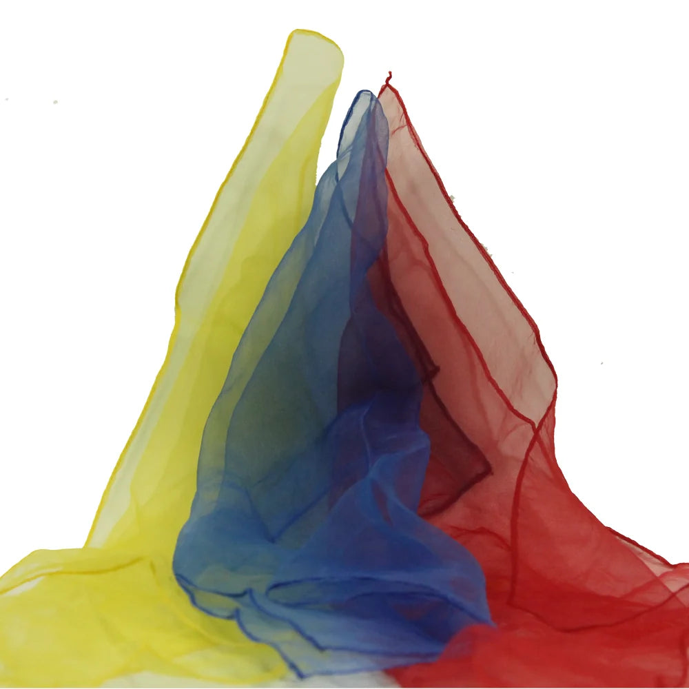 Beginner Juggling Scarves - Set of 3 - Red Blue Yellow - Brain Spice