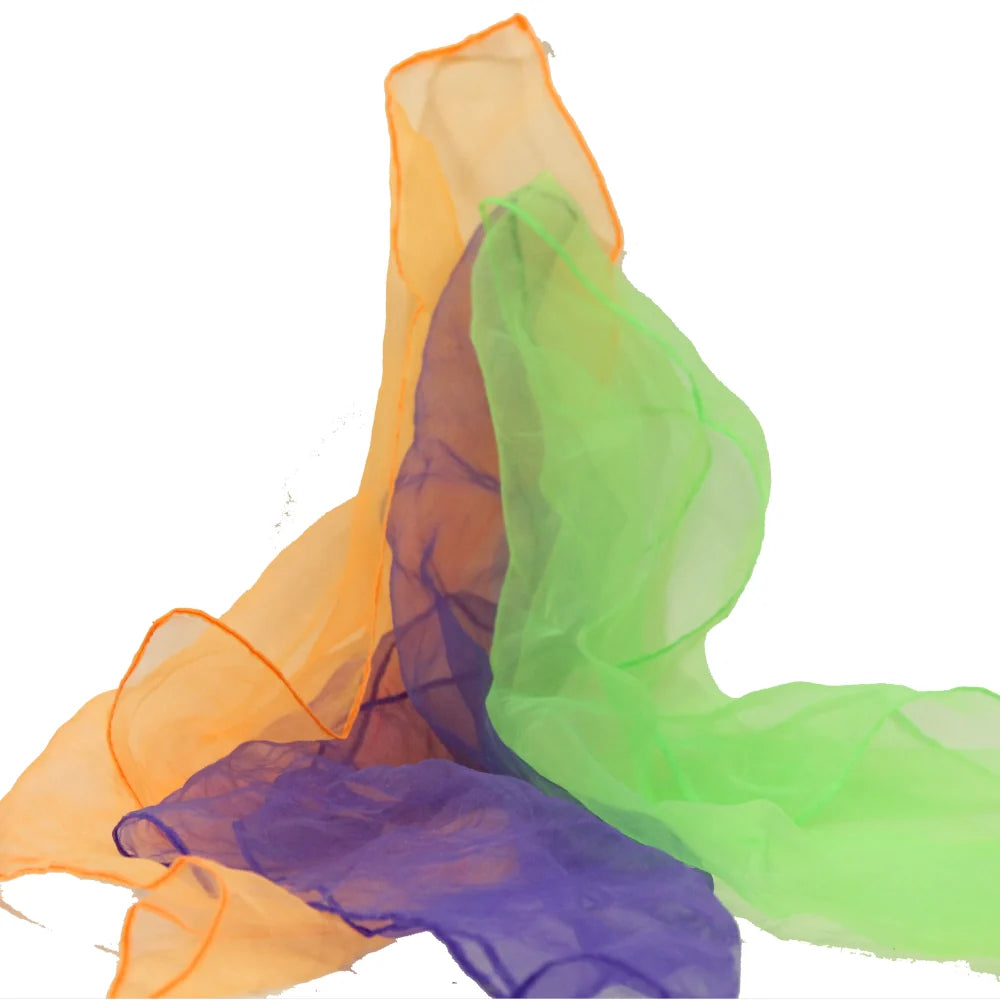 Beginner Juggling Scarves - Set of 3 - Red Blue Yellow - Brain Spice