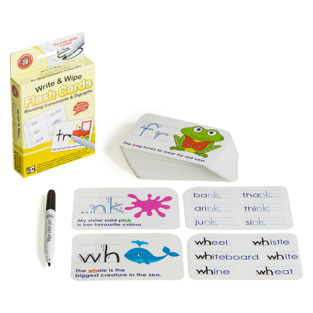Blending Consonants Write & Wipe Flash Cards - Brain Spice