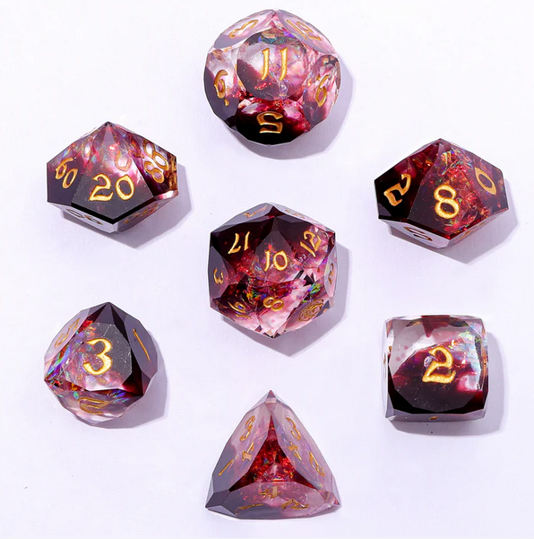 Blood Crystal - Captured Magic 7-Dice Set - Luster Cut Resin - Brain Spice