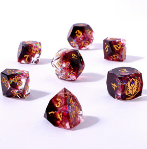 Blood Crystal - Captured Magic 7-Dice Set - Luster Cut Resin - Brain Spice