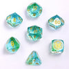 Blue & Green Glass - Dragons Hoard 7-Dice Set - Luster Cut Glass - Brain Spice