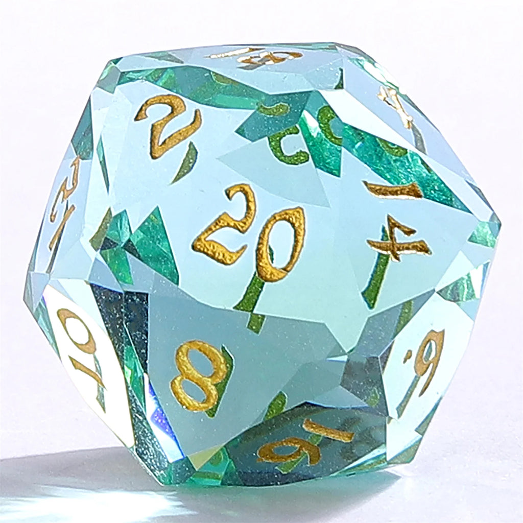 Blue & Green Glass - Dragons Hoard 7-Dice Set - Luster Cut Glass - Brain Spice