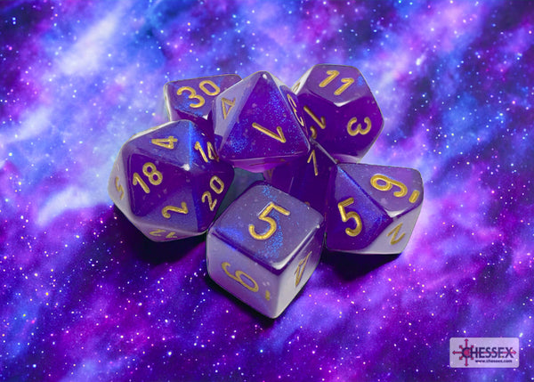 Borealis Luminary Royal Purple-Gold - Polyhedral 7-Dice Set