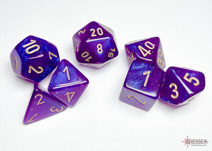 Borealis Luminary Royal Purple-Gold - Polyhedral 7-Dice Set - Brain Spice