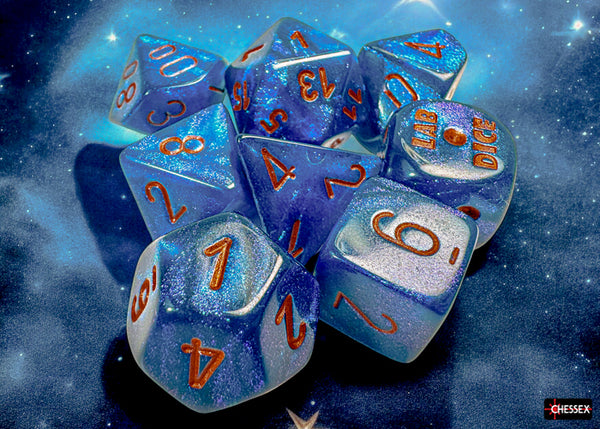 Borealis Midnight-Copper Luminary 7 Dice Set - Brain Spice