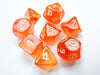 Borealis Polyhedral Blood Orange-White Luminary 7-Dice Set - Brain Spice