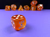 Borealis Polyhedral Blood Orange-White Luminary 7-Dice Set - Brain Spice