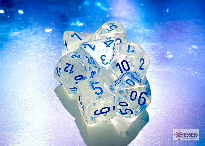 Borealis Polyhedral Icicle-Light Blue Luminary 7-Dice Set - Brain Spice