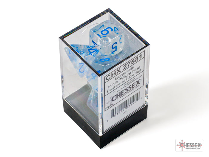 Borealis Polyhedral Icicle-Light Blue Luminary 7-Dice Set - Brain Spice