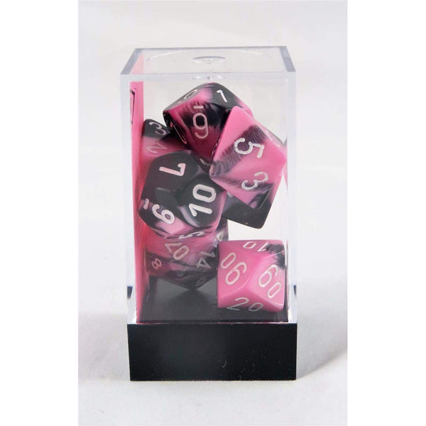 Gemini Black-Pink-White 7-Dice Set - Brain Spice