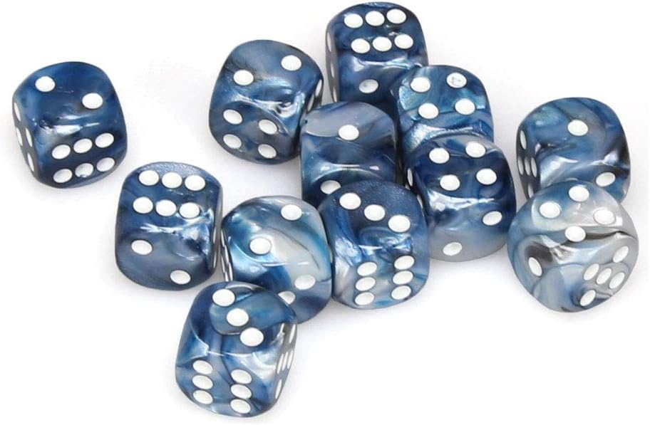Lustrous 16mm d6 Slate-White Dice Block (12 dice) - Brain Spice