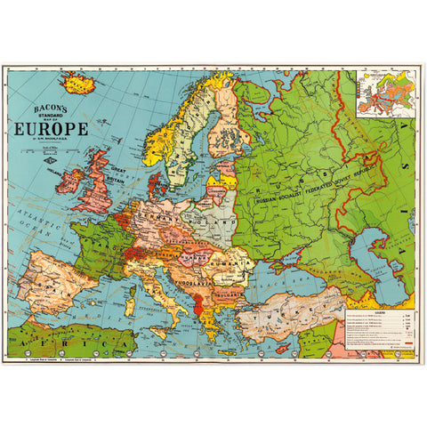 Cavallini Map of Europe Poster/Gift Wrap - Brain Spice