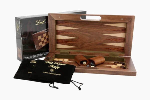 Chess Checkers & Backgammon Set - Folding Walnut 16inch - Brain Spice