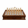 Chess Set - Gold & Silver Pieces - Walnut 16inch with drawers - Brain Spice