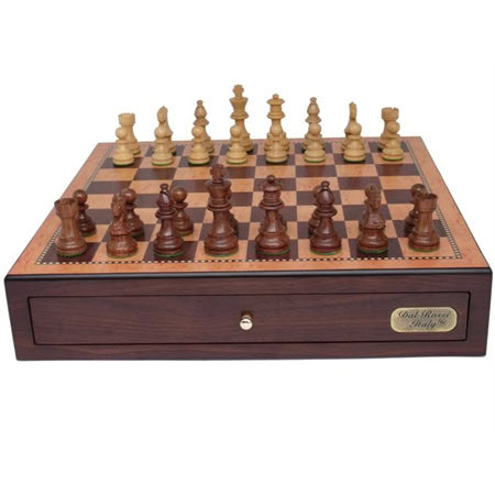 Chess Set - Walnut With Drawers And Sheesham Pieces 18inch - Brain Spice