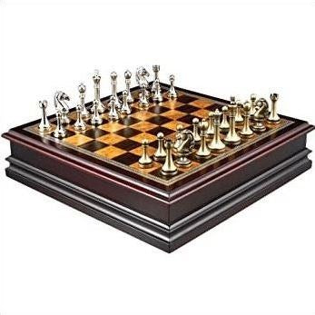 Chess Set Wooden Box with Metal Pieces - 12 inch - Brain Spice