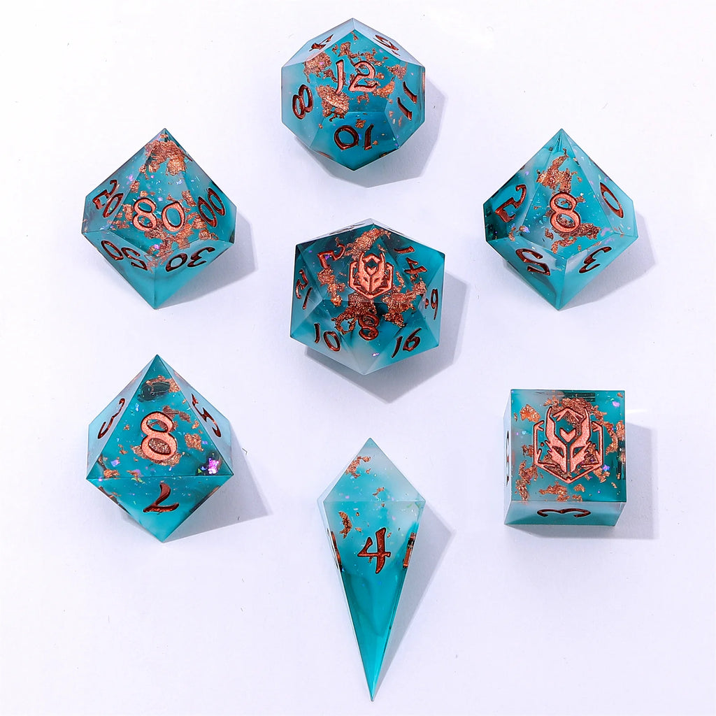 Cloudfall - Captured Magic 7-Dice Set - Sharp Edge Resin - Brain Spice