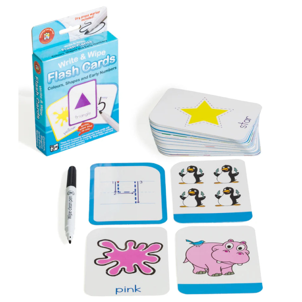 Colours Shapes and Numbers Write & Wipe Flash Cards - Brain Spice