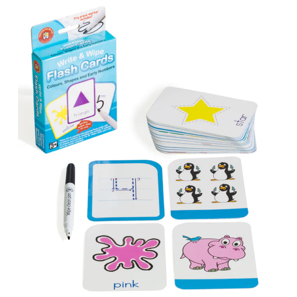 Colours Shapes and Numbers Write & Wipe Flash Cards - Brain Spice