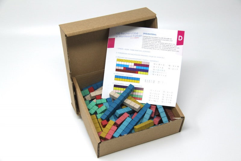 Counting Rods in Montessori colours - Re-Wood - 100 pcs | Brain Spice