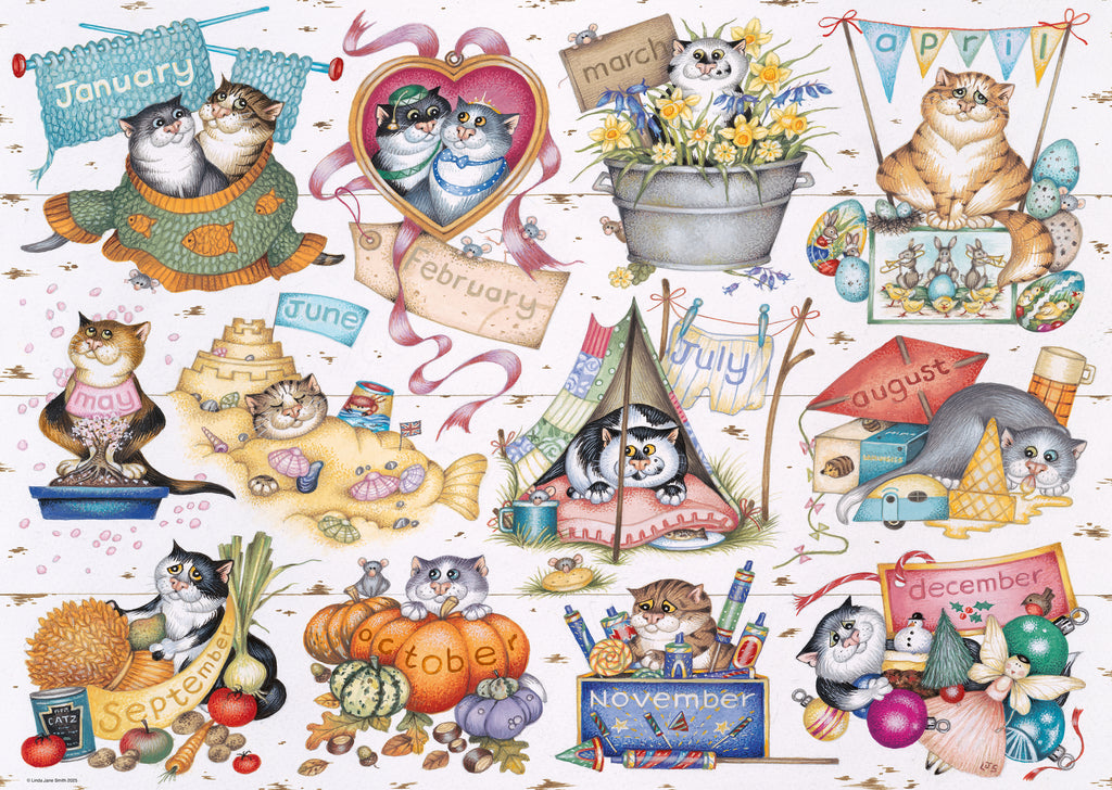 Crazy Cats Cats Calendar - Jigsaw 1000pc - Brain Spice