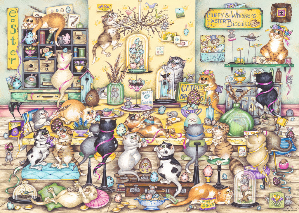 Crazy Cats Easter Eggstravaganza - Jigsaw 1000pc - Brain Spice