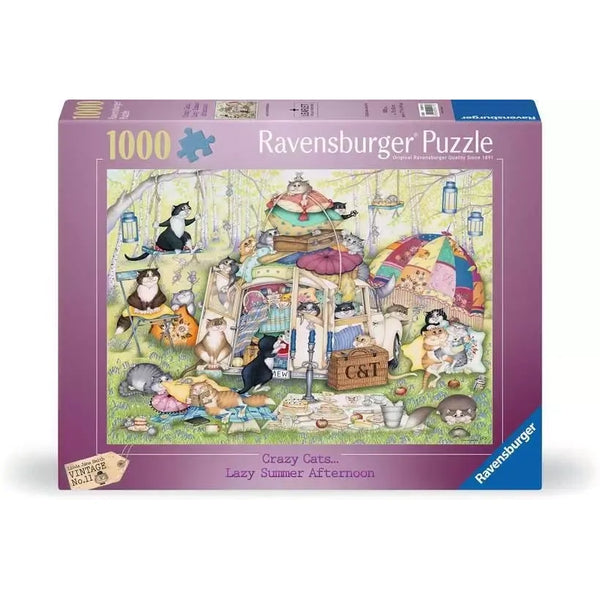Crazy Cats Lazy Summer Afternoon - Jigsaw 1000pc - Brain Spice