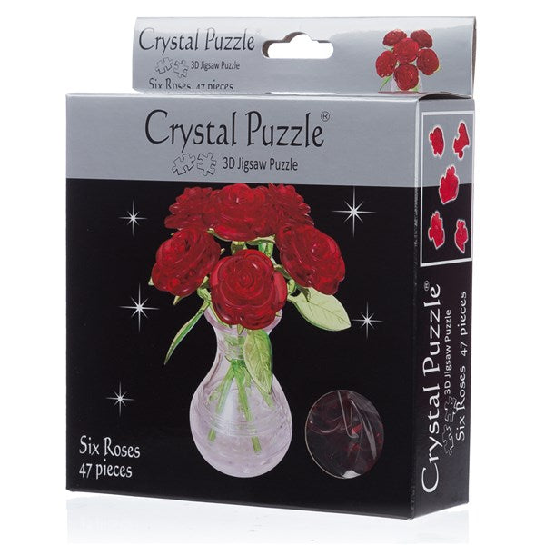 Crystal Six Red Roses Puzzle - 3D Jigsaw - 47pc - Brain Spice