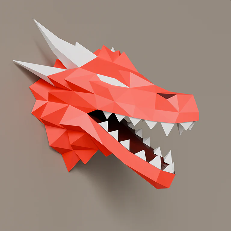 Dragon Head Origami Model - 3D Paper Art - Brain Spice