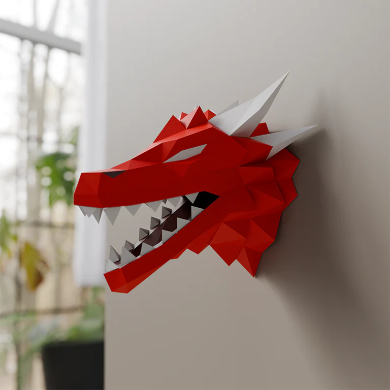 Dragon Head Origami Model - 3D Paper Art - Brain Spice