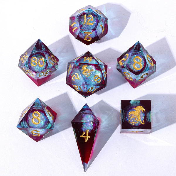 Elemental Mana - Captured Magic 7-Dice Set - Liquid Core Sharp Edge Resin - Brain Spice