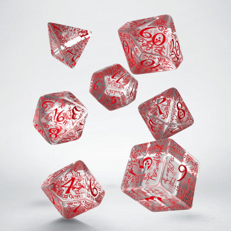 Elvish Translucent & Red - 7-Dice Set - Brain Spice
