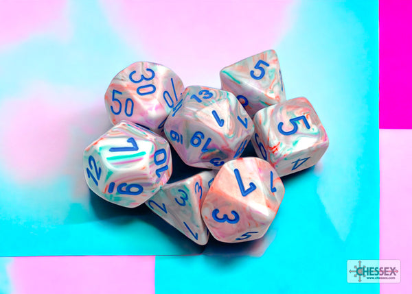 Festive PopArt-Blue - Polyhedral 7-Dice Set - Brain Spice