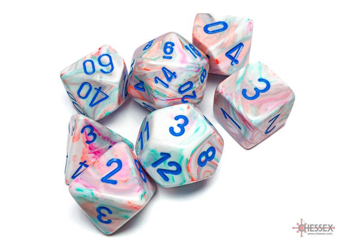Festive PopArt-Blue - Polyhedral 7-Dice Set - Brain Spice