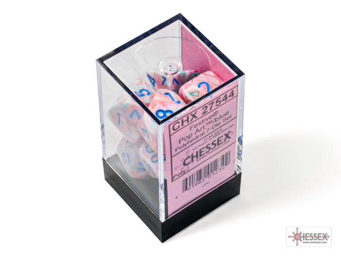 Festive PopArt-Blue - Polyhedral 7-Dice Set - Brain Spice