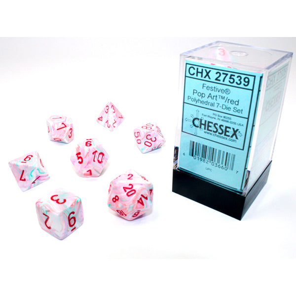 Festive Pop Art Red 7 Dice Set - Brain Spice