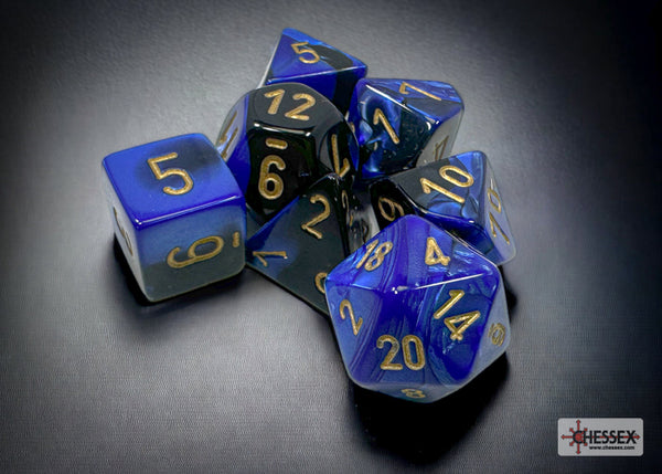 Gemini Black-Blue-Gold 7 Dice Set - Brain Spice