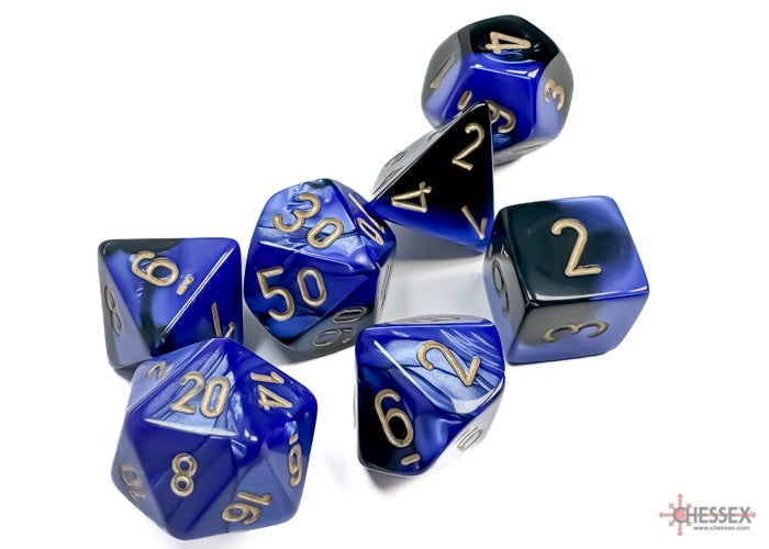 Gemini Black-Blue-Gold 7 Dice Set - Brain Spice