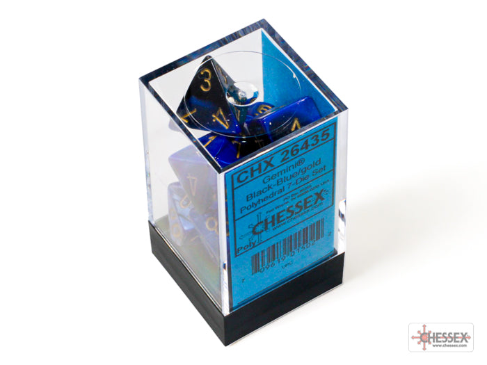 Gemini Black-Blue-Gold 7 Dice Set - Brain Spice