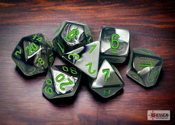 Gemini Black-Grey-Green - Polyhedral 7-Dice Set